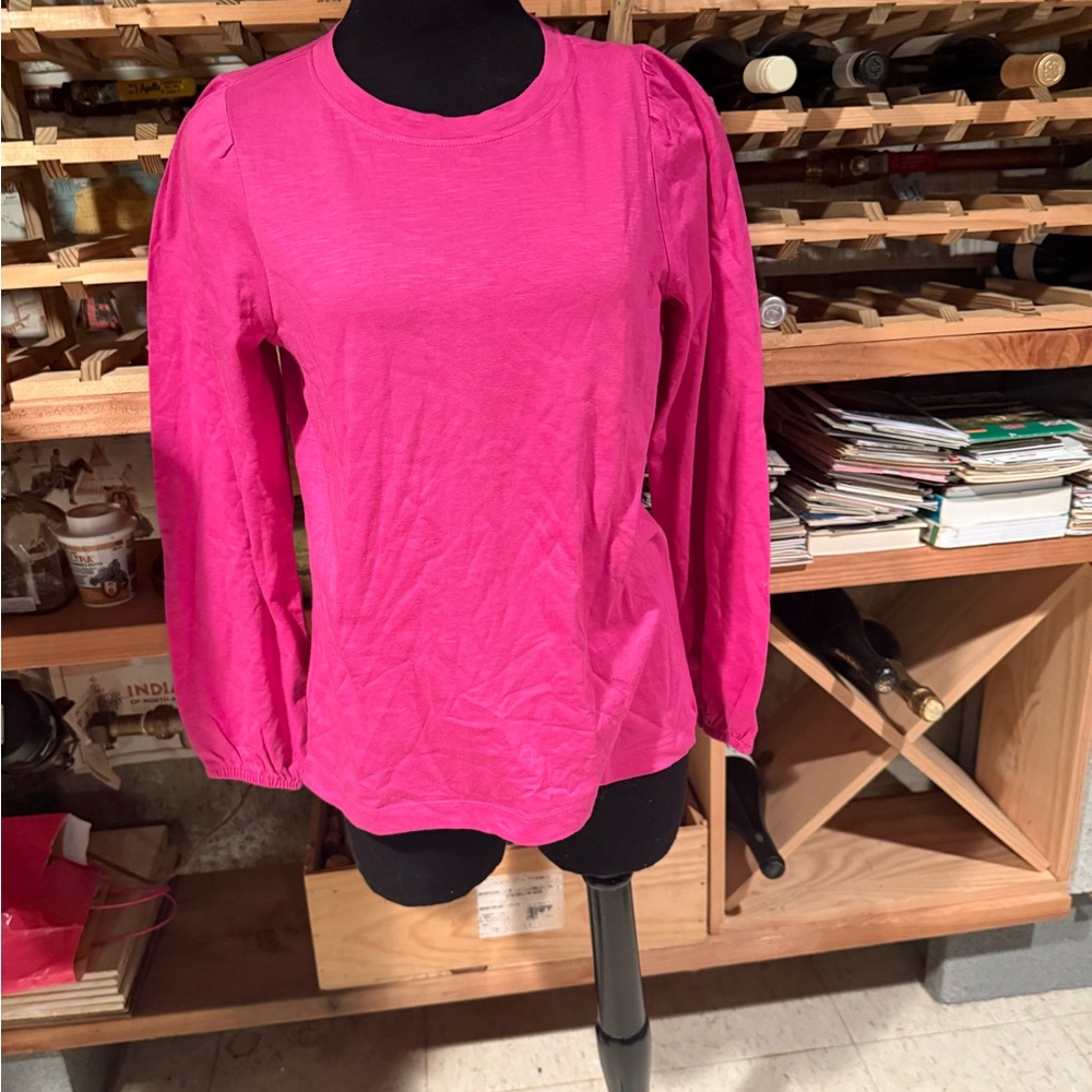 NWT LOFT Bright Pink Long-Sleeve Crewneck Top